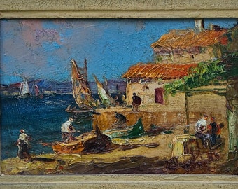 Vintage French Framed Impasto Mid-century Vivid Mediterranean