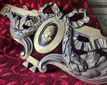 Magnificent Antique French Louis XVI Gilt Bronze Fronton / Pediment-Rare Superb Period Piece for French-Inspired Projects-Ribbon Bow,Laurel