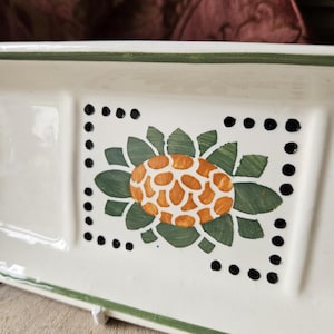 Striking Antique French Art-Deco Enamelled Faience Boudoir Chic Green & Gold Matching Oblong Sectioned Soap / Savon Dish-Versatile Tray.....