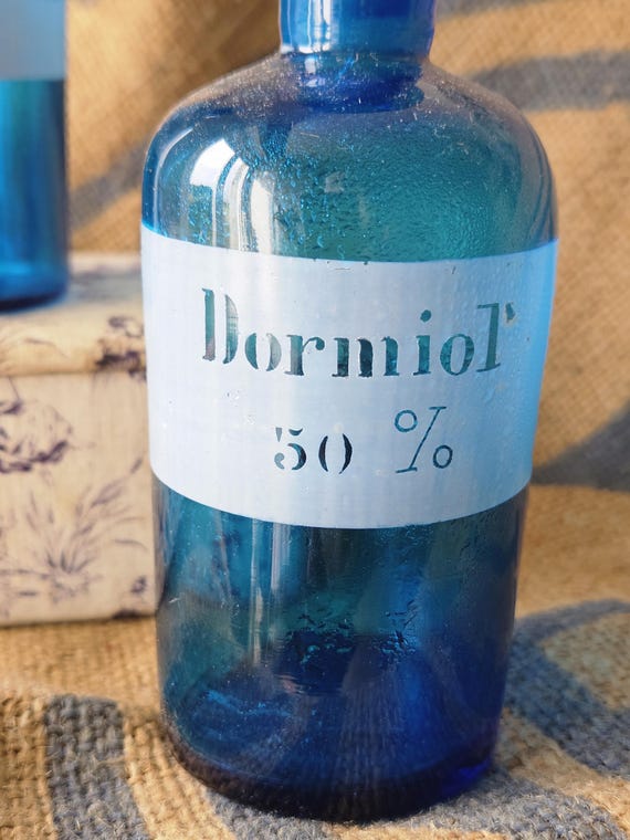 希少なアンティーク フランス ターコイズ ブルー ガラス 薬局