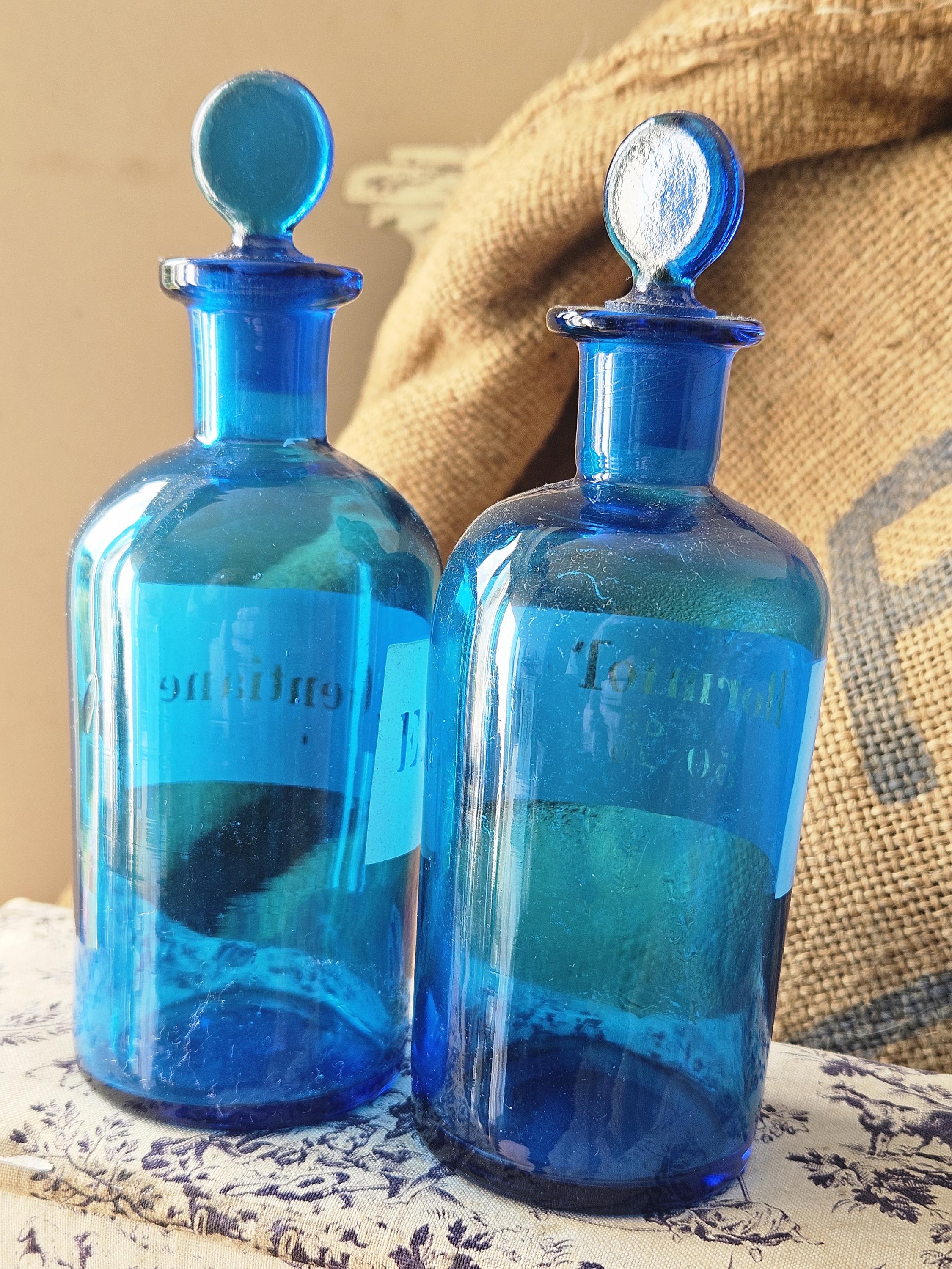 希少なアンティーク フランス ターコイズ ブルー ガラス 薬局