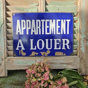 MEGA RARE Striking Blue & White Enamel Antique French Appartement a Louer / to Rent Sign-Amazing Wall Decor-Industrial / Loft Apartment Sign