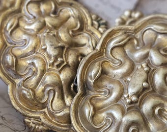 Rare Pair of Decorative Antique French Gilt Ormolu Toleware Ornement Garnitures-Period Scrolls Architectural Salvage French Home Decor Items