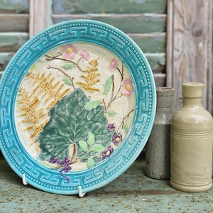 Stunning RARE Antique French H.B.& Cie. Choisy le Roi Barbotine Majolica Plate-Display or Use-Collectable Piece-Striking Floral Fern Design