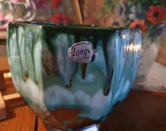 Stunning Rare Antique French Octagonal LONGWY Art-Deco JADE Drip-Glaze Cachepot / Modèle Jade Faïence de Longwy En Céramique-Collectors Item