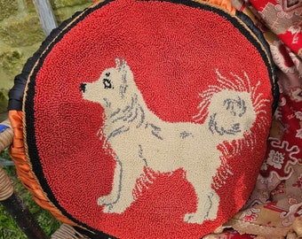 Striking Antique French Art-Deco Handworked Wool Tapestry Spitz Dog / Chien /Canine Cushion-c.1930's-Stunning Design-Perfect Decor Accent...