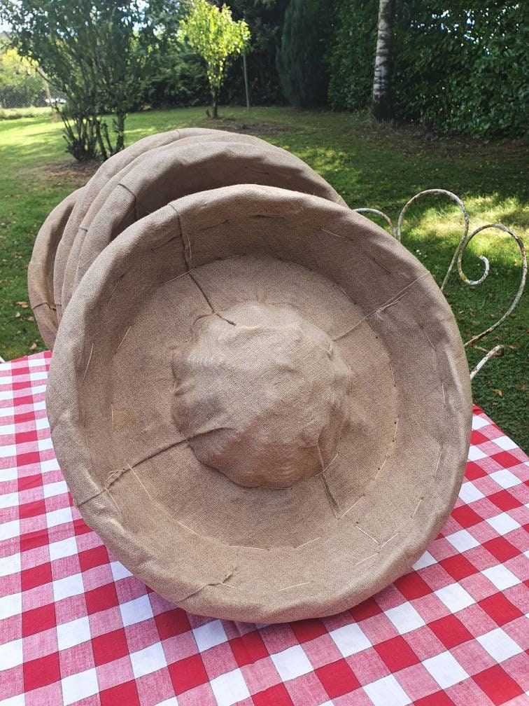Single Vintage Français Burlap Doublé Round Banneton à Pain Boulangerie Bread-Proving Basket-Fab Kit