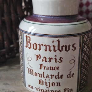 RARE Antique French Digoin & Sarreguemines BORNIBUS Paris Mustard Pot-Gorgeous Hand-decorated Moutard de Dijon Pot-Fabulous Font and Design