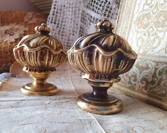 Superb Pair of 19thC Antique French Heavy Gilt Bronze Swirl Finial Garnitures,Ornamental Rococo Furniture Hardware, Salvage,Decoration etc