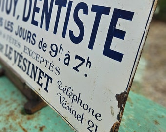 RARE Antique French Blue & White Metal DENTISTE / DENTIST Advertising / Publicity Sign - French Industrial Loft Appartment Style Wall  Art