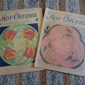 Fab Rare Pair of Antique French Paris MON OUVRAGE Art-Deco 1920's & 1930's Costura Bordado Broderie Crochet Publicaciones de referencia...