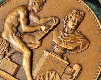 Medalla de bronce Art-Nouveau francesa antigua coleccionable / Medalla-J.Lagrange-de l'ecole Nationale des Beaux Arts de Dijon-Teaching Drawing 1887
