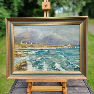 Franse Raymond Tournon (1901-1974) Olie op Karton Atmosferisch Zeegezicht-Finistere,Bretagne c.1931,Olie aan boord, Prachtige Kleur &Ambiance...