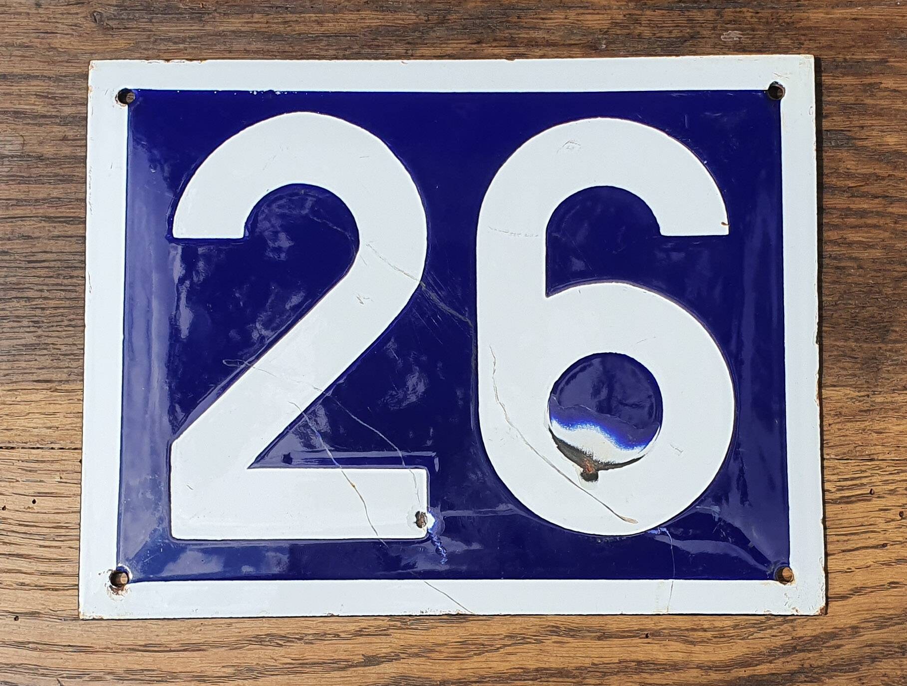 Authentique Grand Sized Vintage Français Shabby Classic Blue - White Émail Door Street Number Plate/