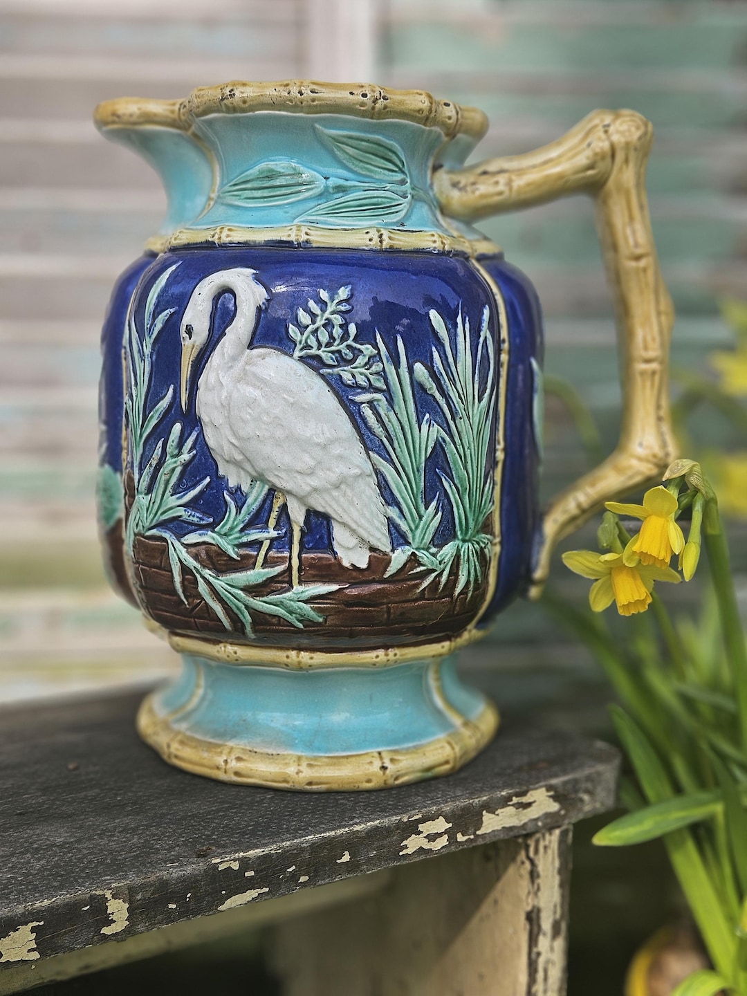 Rare Antique French-found Joseph Holdcroft Heron & Bamboo English