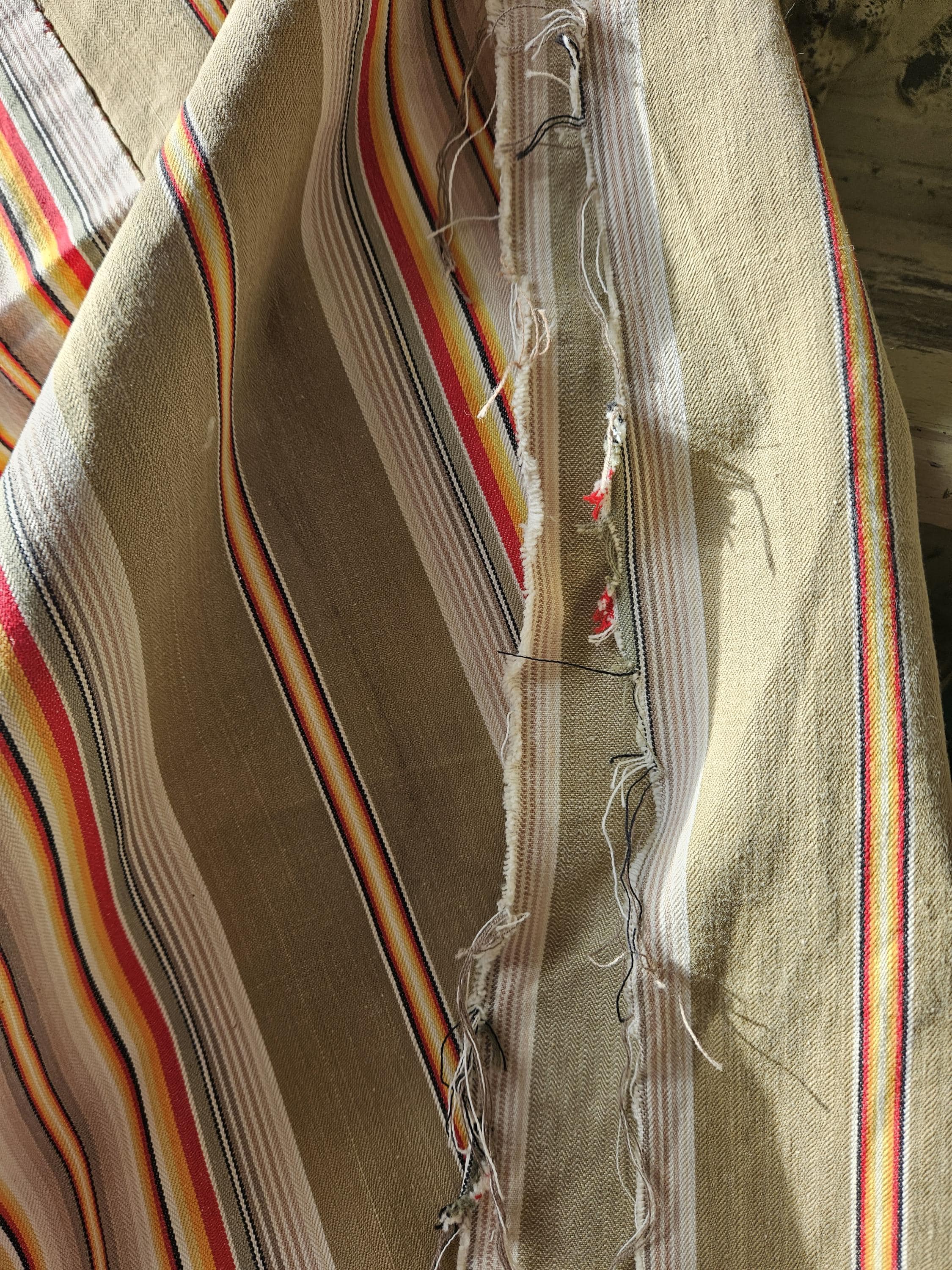 本物のアンティーク フレンチ レッド/オレンジ&ホワイト ストライプ