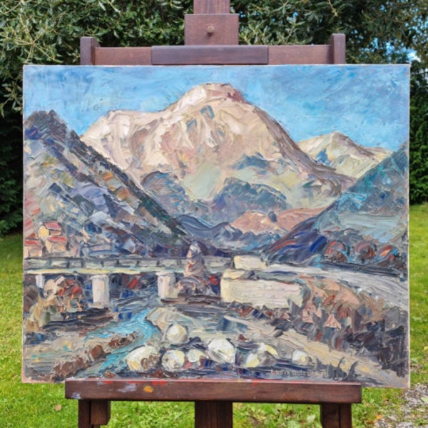 Impressionante artista francese vintage firmato Mid-Century Oil on Canvas Paesaggio delle Alpi dell'Alta Provenza, Huile sur Toile, firmato Louis Guieu, anni '70 circa