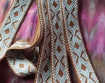 1.72 Mtrs of Striking Antique French Art-Deco Geometric Duck Egg Blue & Chocolate Brown Passementerie Trim,Perfect Period Home Decor Galon