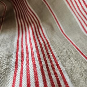 Markante Vivid Antique Französisch Rot & Beige gestreifte Ticken Stoff Rest, Fab Colorway auf Traditionellen Französisch Textil für Wohnkultur-Projekte