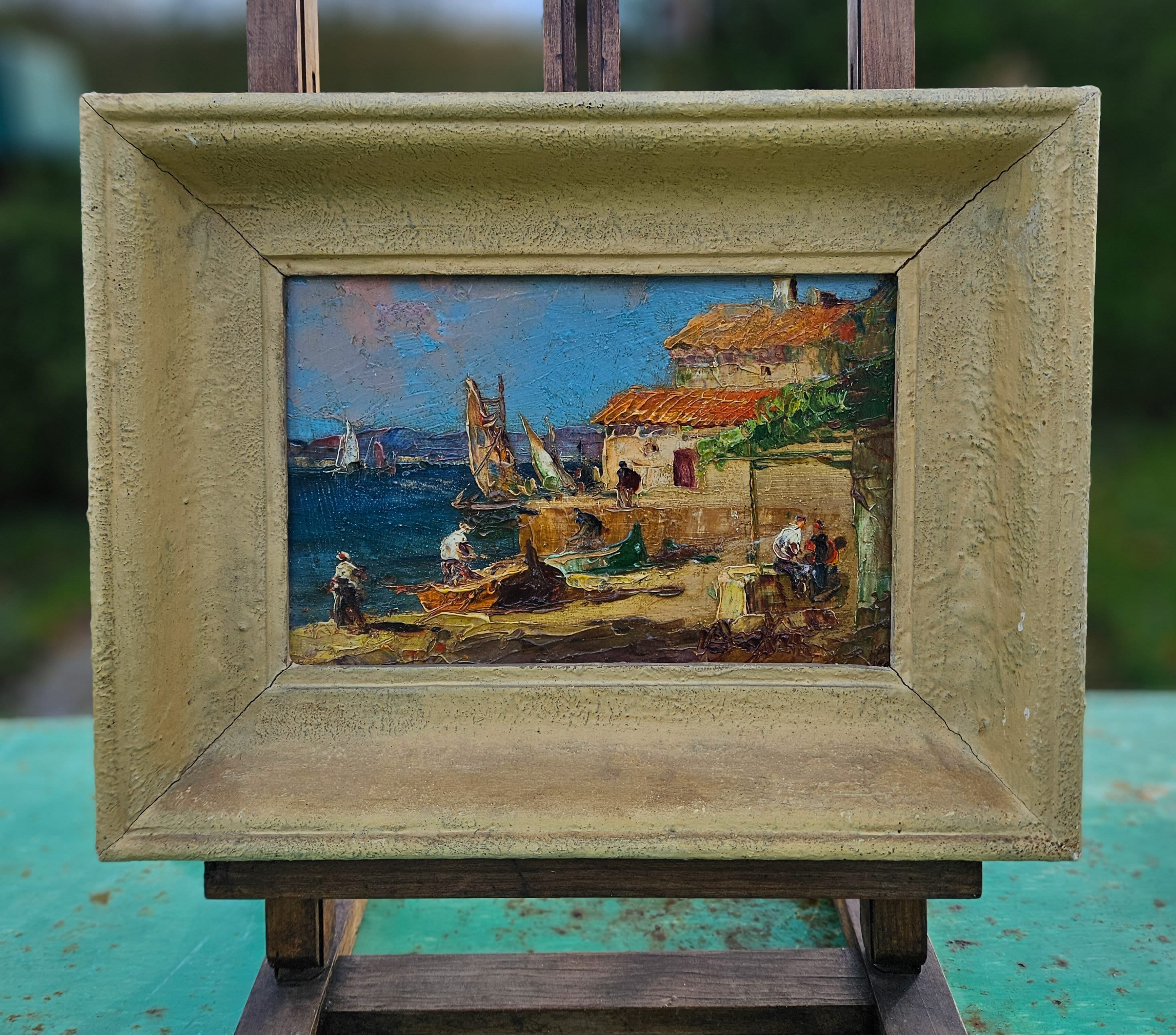 Vintage French Framed Impasto Mid-century Vivid Mediterranean