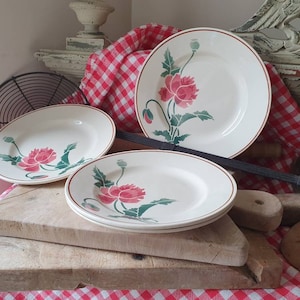 Pretty Quartet of Antique French Creil et Montereau HBCM LUXEUIL Bread & Butter Plates, Stunning Chic Shabby Opaque Porcelain Kitchenalia...