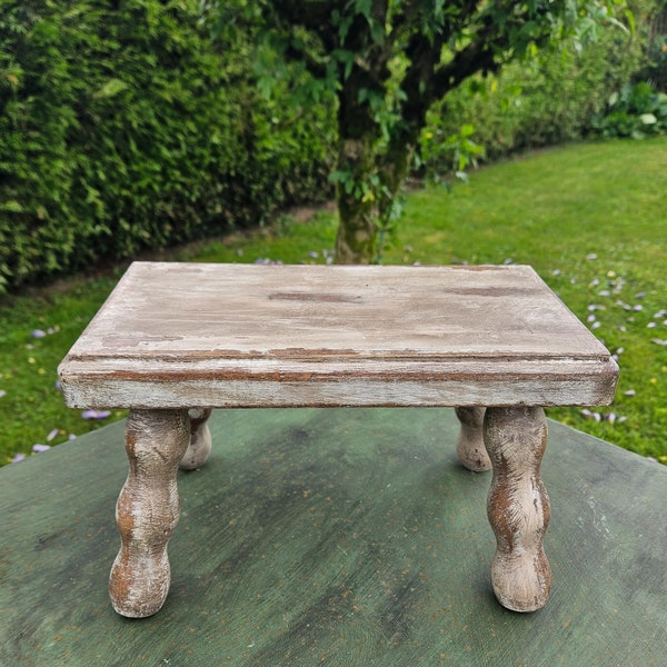 Rustic Rural Antique French Artisanal Hand-turned & Carved Oak Tabouret, Milking Stool-Vintage French Boudoir /Parlour / Cuisine-Petit Table