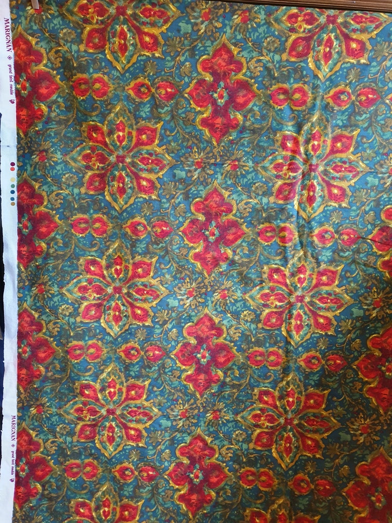 Striking Rare MARIGNAN Vintage French Fabric Large Remnant featuring Vivid Vibrant Mid-Centruy Design-perfect Chic Shabby Home Decor Textile image 8