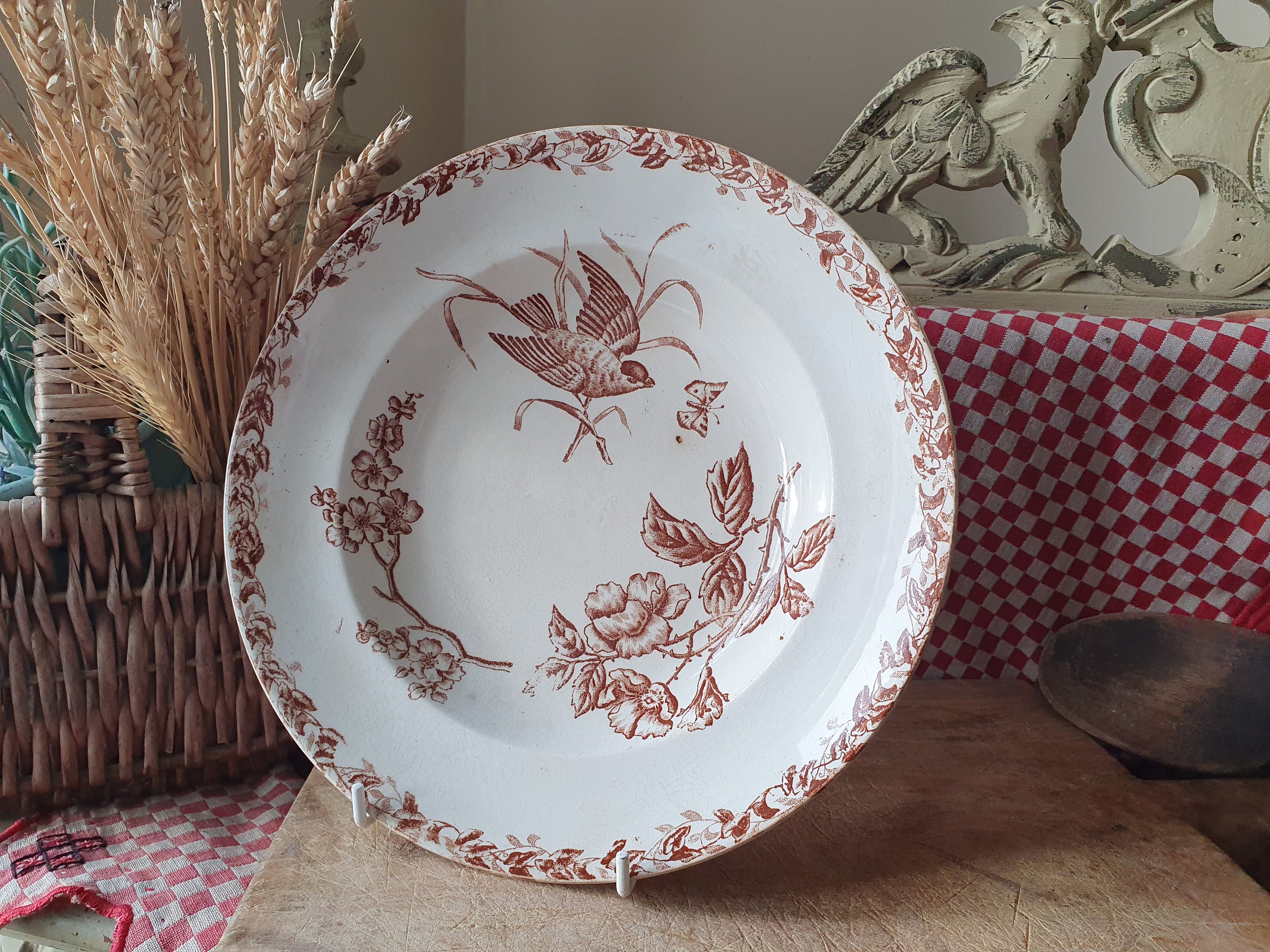 Sublime Antique French Sepia & White CHARDONNERET / GOLDFINCH
