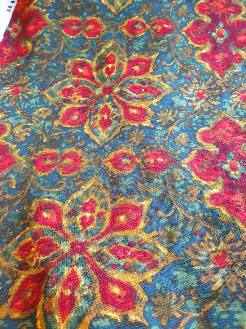 Striking Rare MARIGNAN Vintage French Fabric Large Remnant featuring Vivid Vibrant Mid-Centruy Design-perfect Chic Shabby Home Decor Textile image 3