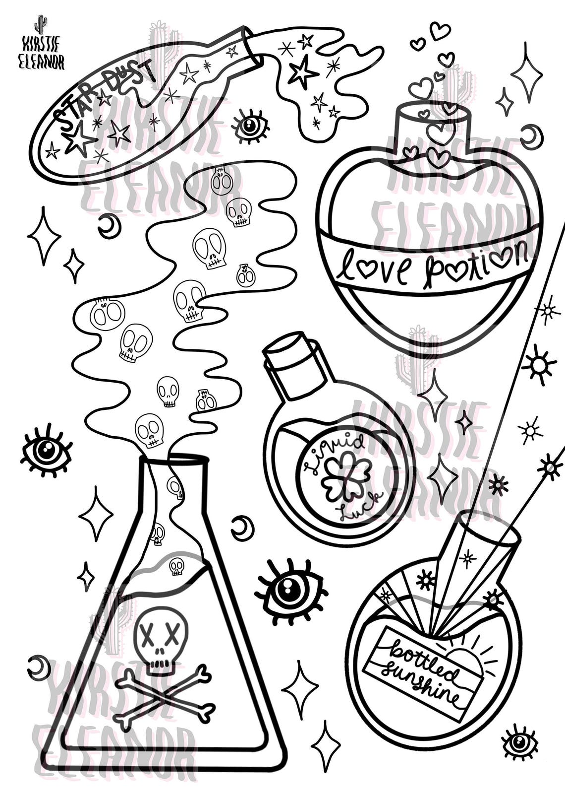 A4 Printable Colouring Pages Plants, Moths and Potions Etsy