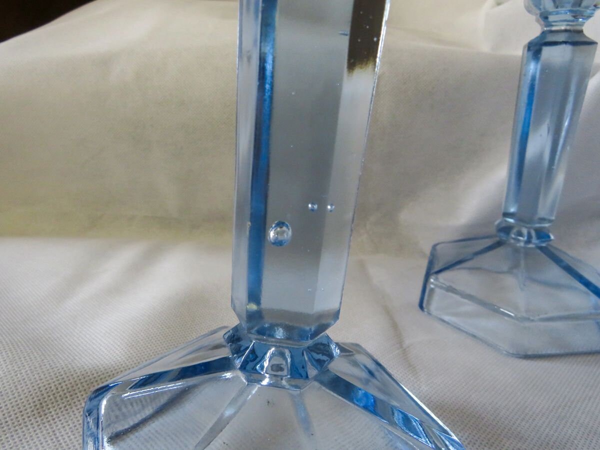 Beautiful pair of Antique blue glass candlesticks Etsy