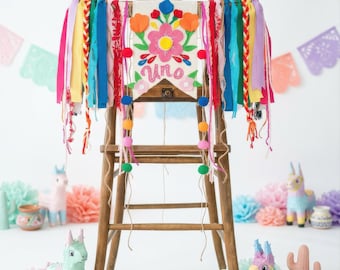 Fiesta High Chair Banner, Mexican Themed First Birthday Decor, Floral Uno Photo Prop