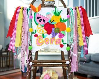 Fruit Birthday Banner, First Birthday Watermelon Lemon Pineapple, Watermelon High Chair Banner, Strawberry Fruit Birthday, Fruit Highchair