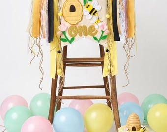 Bumble Bee 1st Birthday High Chair Banner, Sweet as can Bee One Cake Smash