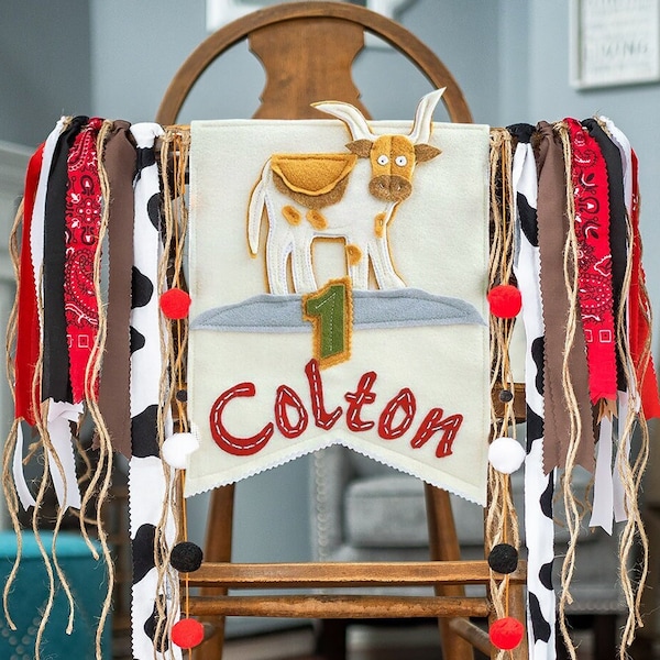 Cow Longhorn Birthday Banner, 1st Birthday Cow, First Birthday Farm, Cowboy High Chair Banner Birthday, Farm Birthday Banner, Cowboy