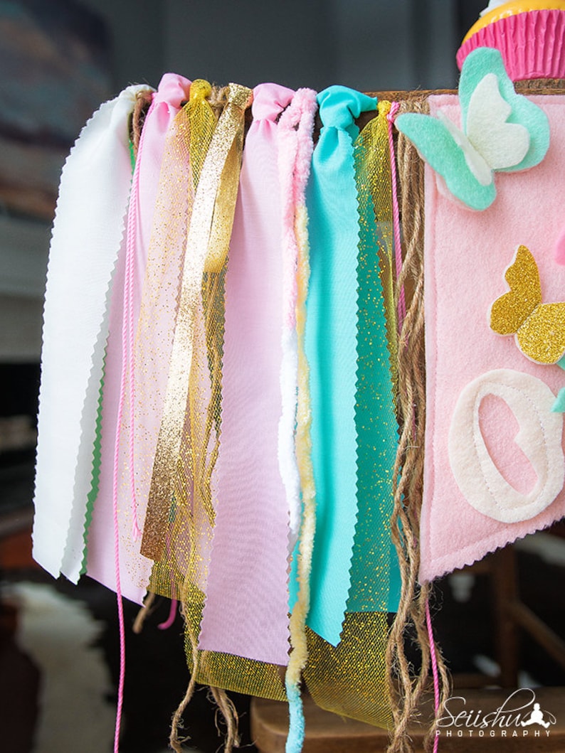 Girl Birthday Banner Pink High Chair Banner 1st Birthday Decor Cake Smash Garden Floral First One Birthday High Chair Floral Pink Flowers