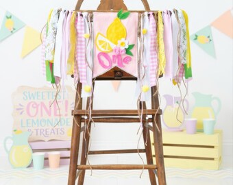 Pink Lemonade High Chair Banner, Sunshine First Birthday, Lemon Squeeze Cake Smash Prop