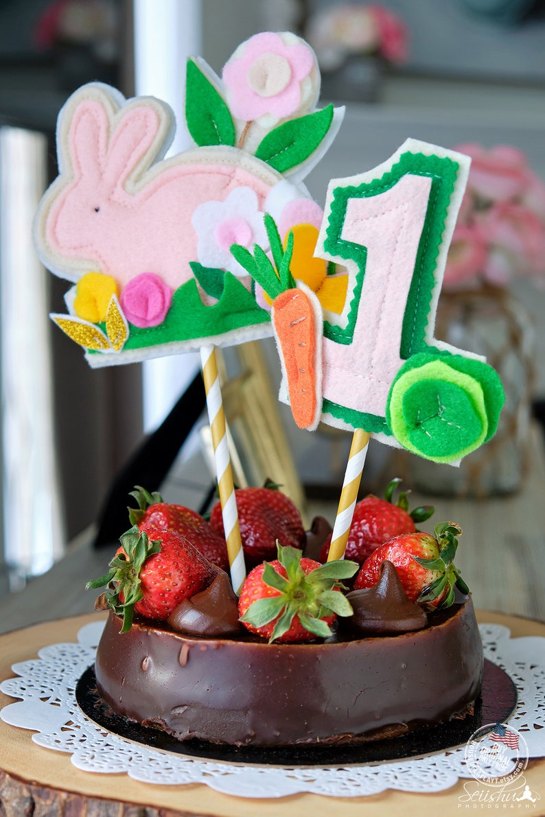 Vegetable birthday Vegetable Cake Decoration Bunny Birthday Cake Decoration Made Of Felt First Birthday Bunny Bunny Cake Decoration