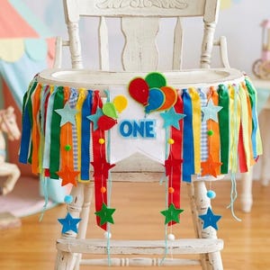 Circus Star Balloon Birthday Banner, First Birthday Highchair Decor