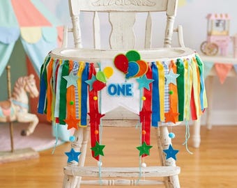 Circus Star Balloon Birthday Banner, First Birthday Highchair Decor