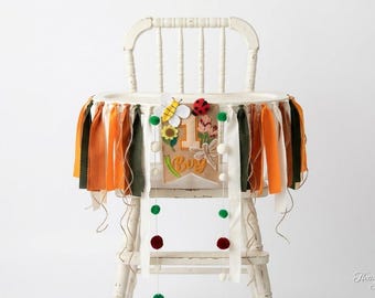 Little Bug First Birthday Highchair Banner, Rustic Woodland Fabric Garland, Smash Cake Prop