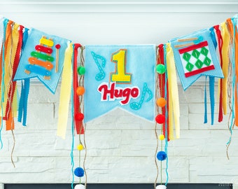 MUSICAL First Birthday Banner, 1st Birthday Music, Musical Instruments Highchair, High Chair Banner, Music Note, Music Party Decor, Music