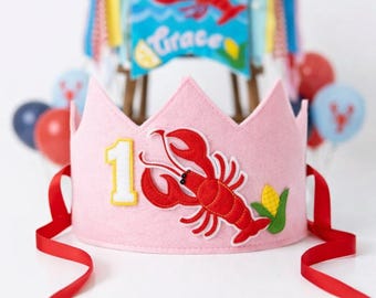 Lobster Boil First Birthday High Chair Banner, Personalized Seafood Boil Cake Smash