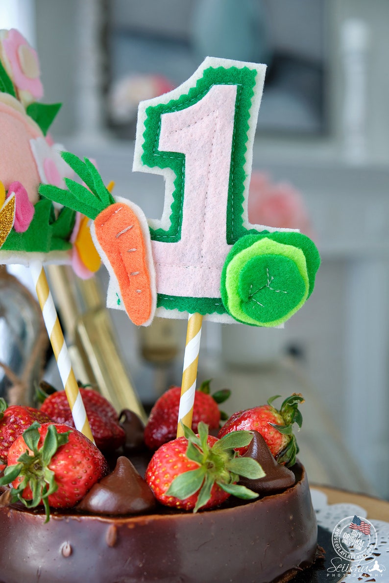 Vegetable birthday Vegetable Cake Decoration Bunny Birthday Cake Decoration Made Of Felt First Birthday Bunny Bunny Cake Decoration