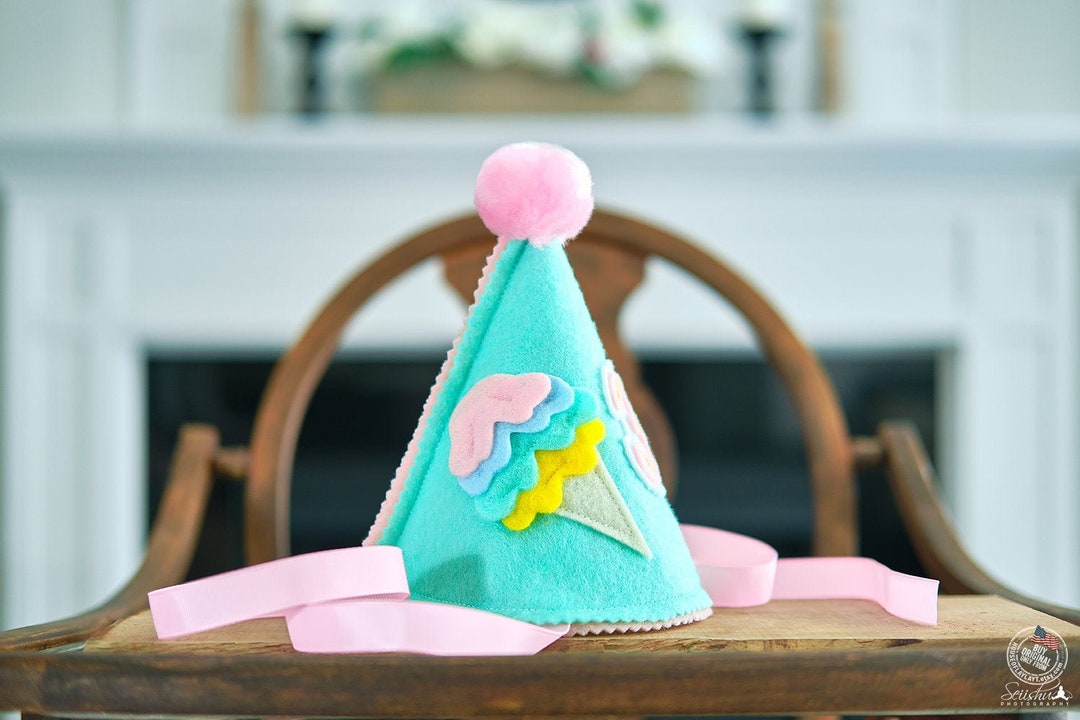 Ice Cream Party Hat, 1st Birthday Hat, Girl Party Hat, Ice Cream Party Decor, High Chair Banner