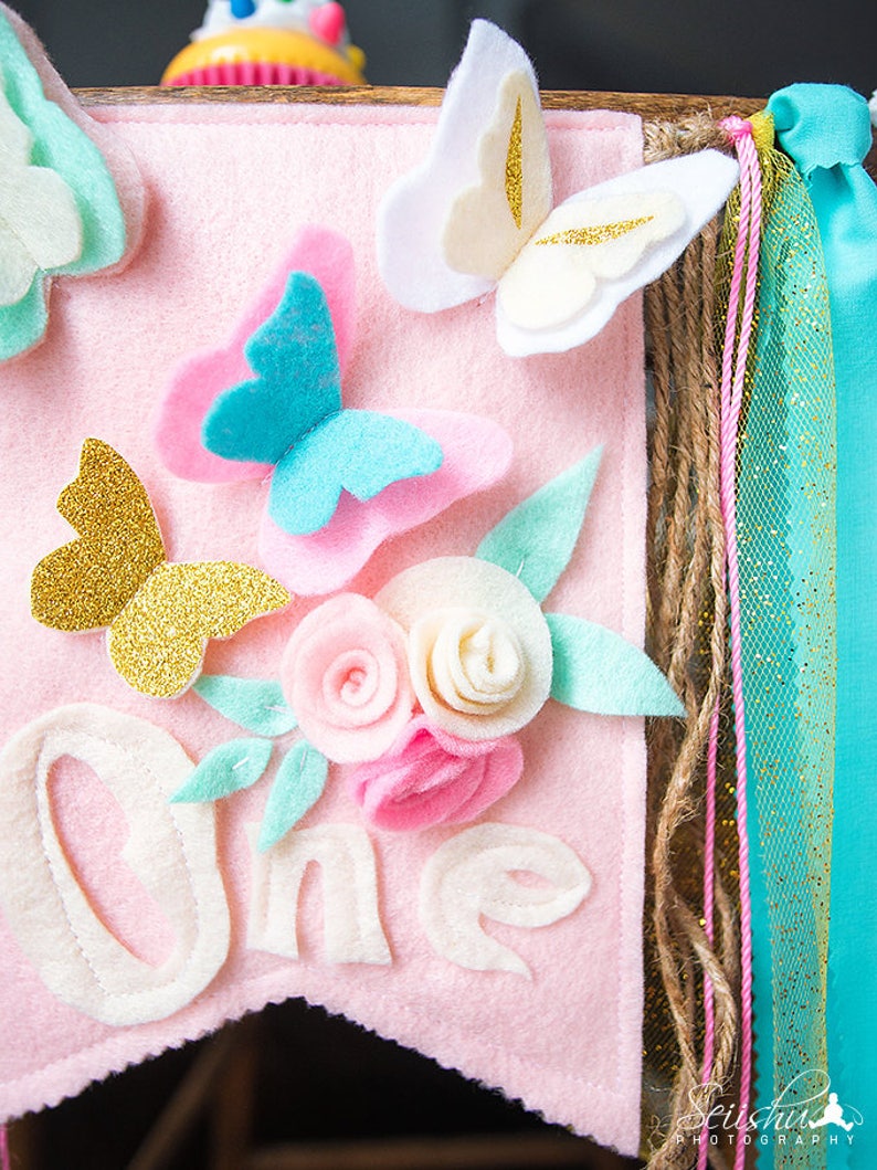 Girl Birthday Banner Pink High Chair Banner 1st Birthday Decor Cake Smash Garden Floral First One Birthday High Chair Floral Pink Flowers