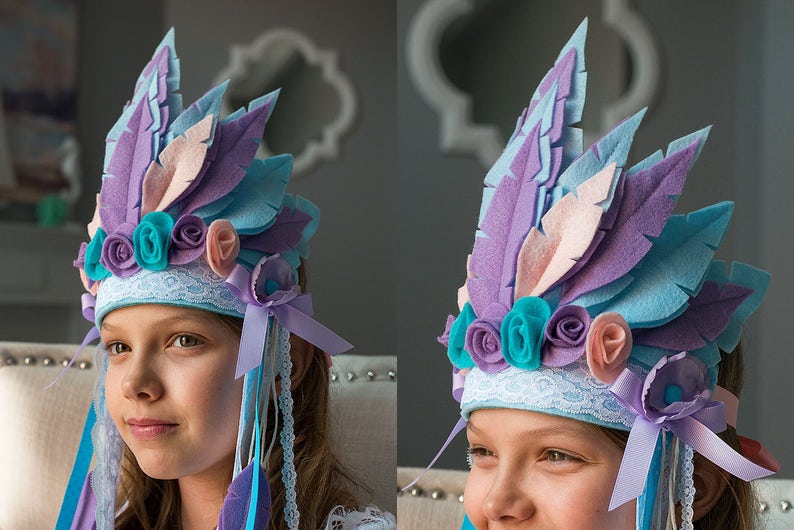 Purple Princess Crown Indian Feather 