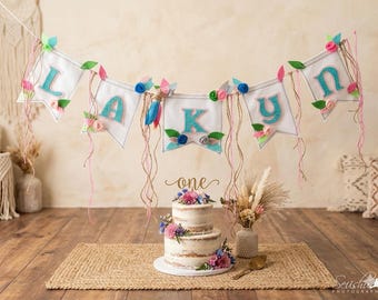 Personalized Felt Name Banner, Boho Nursery Wall Decor, Custom Floral Bunting
