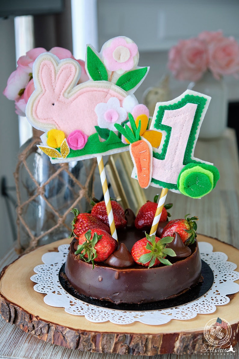 Vegetable birthday Vegetable Cake Decoration Bunny Birthday Cake Decoration Made Of Felt First Birthday Bunny Bunny Cake Decoration