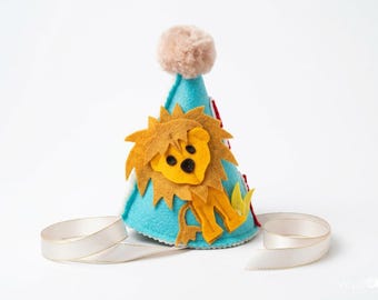 Felt Lion Birthday Hat, Zoo Party Decor, First Birthday Smash Cake Prop